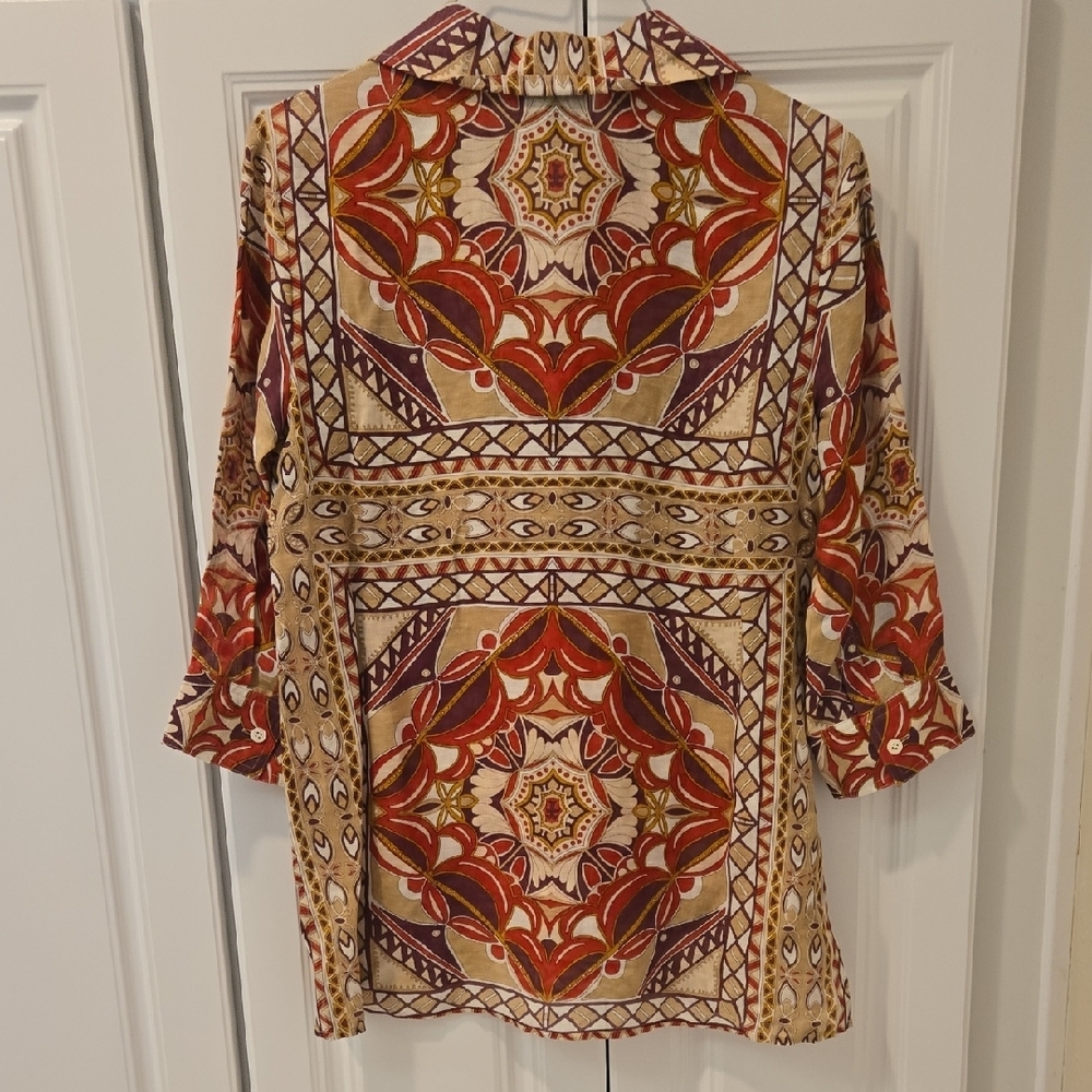 Talbots Multi-Color Geometric Collared Tunic In R… - image 3